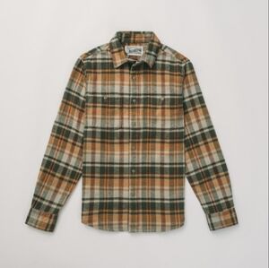 Men's Plaid Flannel Shirt - Green and Orange